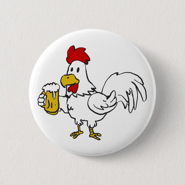 Rooster with mug beer | choose background colour 6 cm round badge (Front)