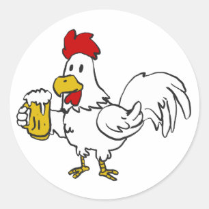 Rooster with mug beer   choose background colour classic round sticker