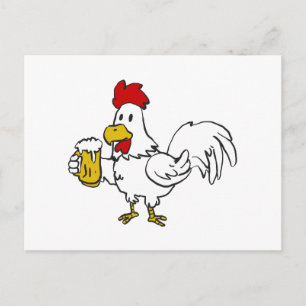 Rooster with mug beer choose background colour postcard