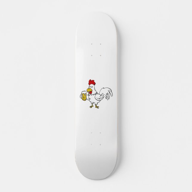 Rooster with mug beer | choose background colour skateboard (Front)