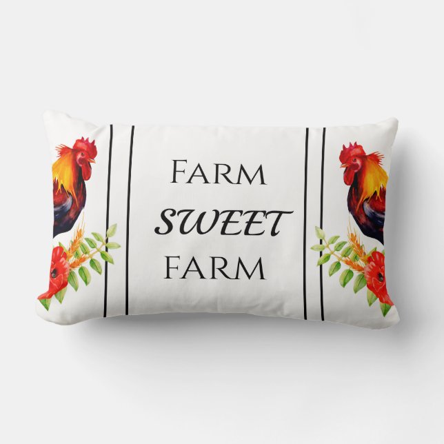 Rooster with Poppies Farmhouse Throw Pillow (Front)