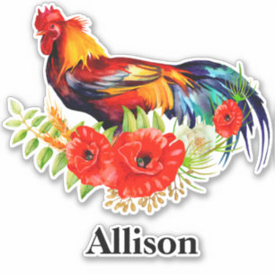 Rooster with Poppies Personalised Name