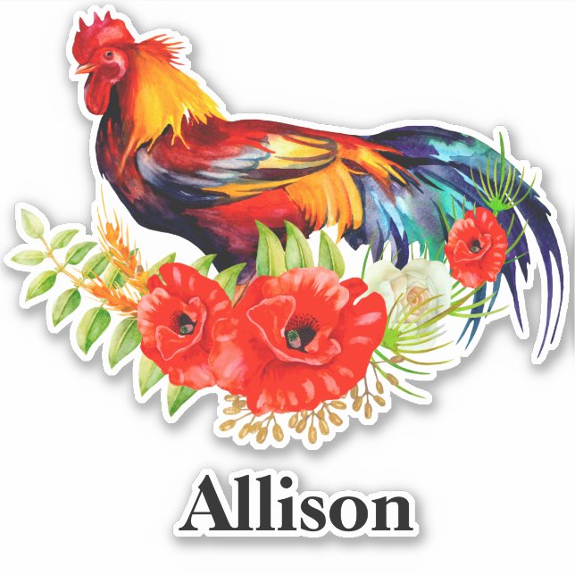 Rooster with Poppies Personalised Name  (Front)