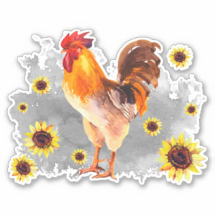 Rooster with Sunflowers Custom-Cut Vinyl Sticker