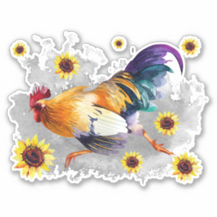 Rooster with Sunflowers Custom-Cut Vinyl Sticker