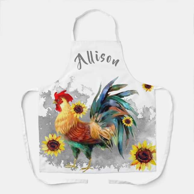 Rooster with Sunflowers Personalised Apron (Front)
