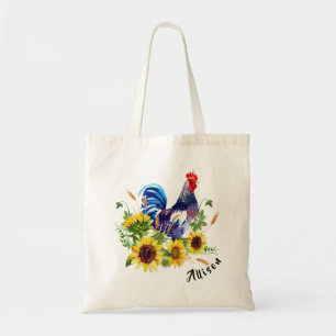 Rooster with Sunflowers Personalised Tote Bag