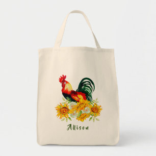 Rooster with Sunflowers Personalised Tote Bag