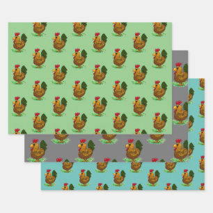Rooster wrapping paper set, 3 styles,