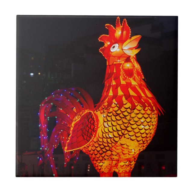Rooster Zodiac Symbol Lantern Ceramic Tile (Front)