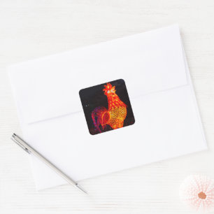 Rooster Zodiac Symbol Lantern Square Sticker