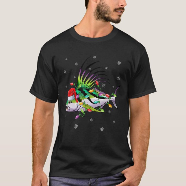 Roosterfish Xmas Lighting Reindeer Hat Roosterfish T-Shirt (Front)