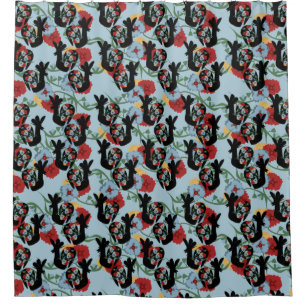 Roosters Folk Floral Mexican Pattern  Shower Curtain