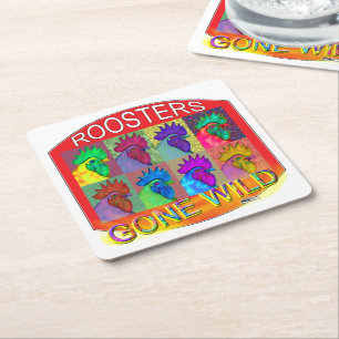 Rooster's Gone Wild #3 Square Paper Coaster