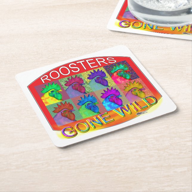 Rooster's Gone Wild #3 Square Paper Coaster (Angled)