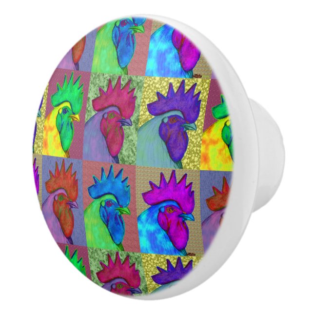 Roosters Gone Wild! Ceramic Knob (Right)