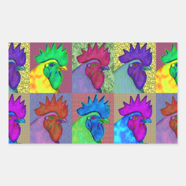 Roosters Gone Wild! Rectangular Sticker (Front)