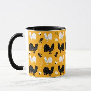 Roosters Hand Drawn Floral Farm Pattern Mug