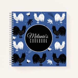 Roosters Hand Drawn Floral Farm Pattern Notebook