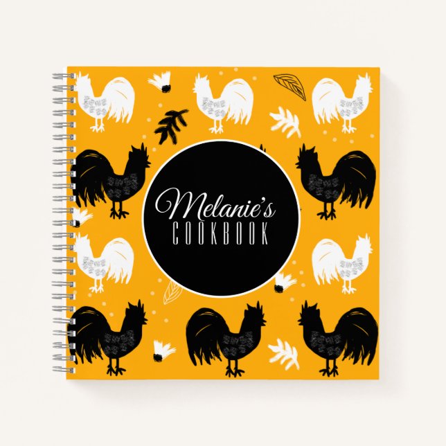 Roosters Hand Drawn Floral Farm Pattern Notebook (Front)