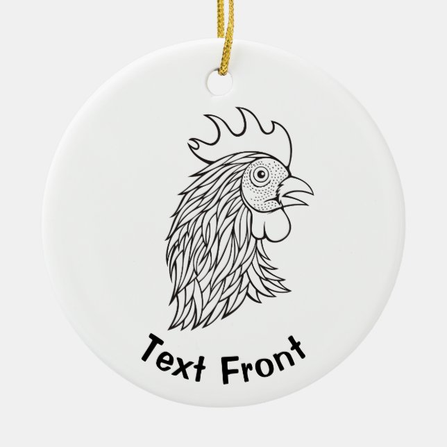 Rooster's Head Line Art Ceramic Ornament (Front)