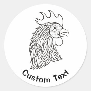 Rooster's Head Line Art Classic Round Sticker