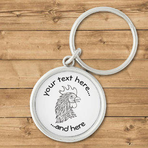 Rooster's Head Line Art Key Ring