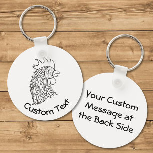 Rooster's Head Line Art Keychain