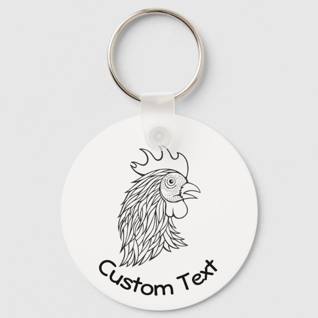 Rooster's Head Line Art Keychain (Front)