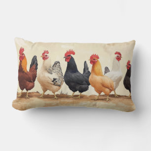 Roosters in a row lumbar cushion