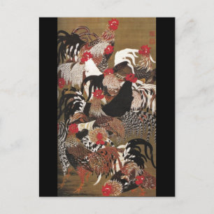 Roosters Jakuchu Japanese Fine Art Postcard