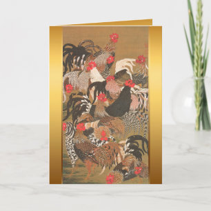 Roosters New Year 2017 Japanese Painting Card