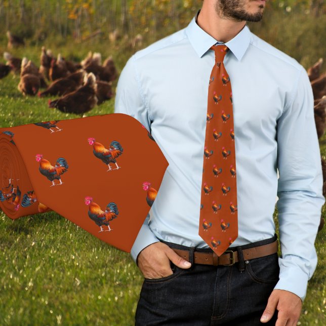 Roosters Pattern Rust Orange Neck Tie (Creator Uploaded)