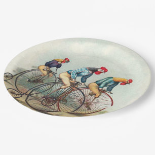 Roosters Riding Tall Bikes Paper Plate