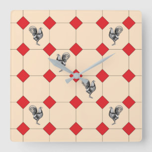 Roosters Square Wall Clock