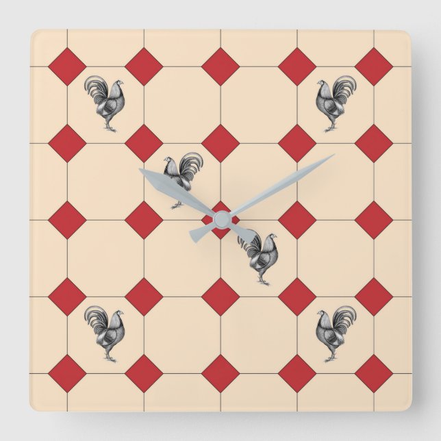 Roosters Square Wall Clock (Front)