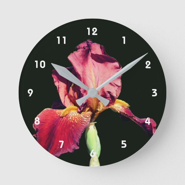 Root Beer Bearded Iris Flower Round Clock (Front)