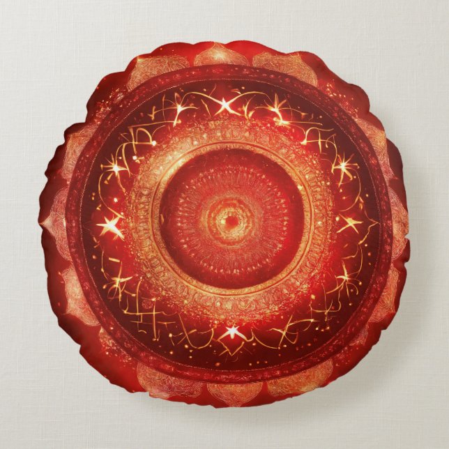 Root Chakra Red Mandala Meditation Round Cushion (Front)