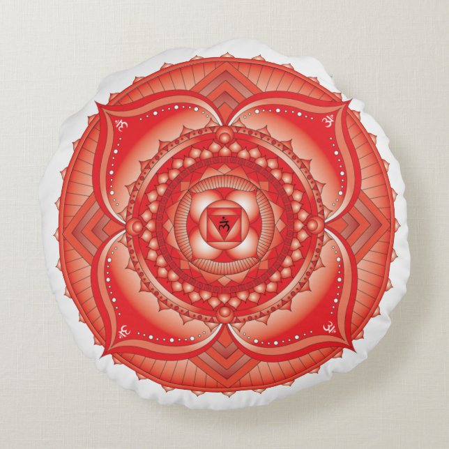 Root Chakra Red Mandala Round Pillow (Back)