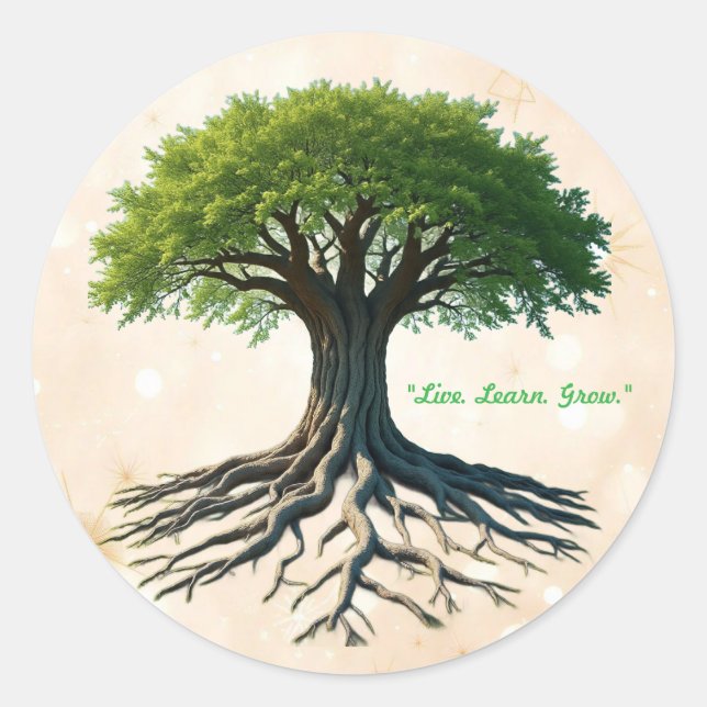 "Root Rise Thrive" Classic Round Sticker (Front)