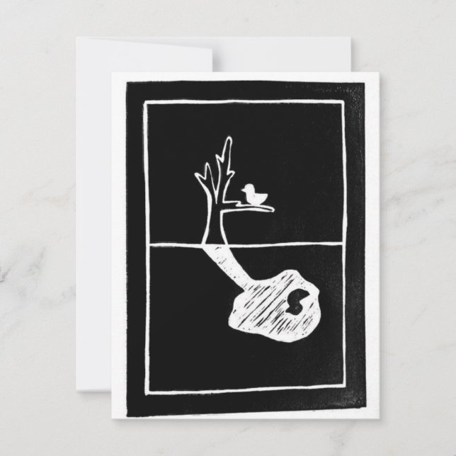 Rooted Elsewhere - bird shadow linocut RSVP Card (Front)