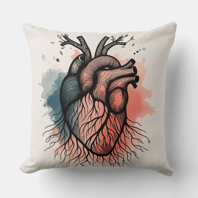 Rooted Heart – Minimal Soulful Sketch Cushion (Front)