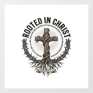 Rooted in Christ Cross Vintage Engraving Christian