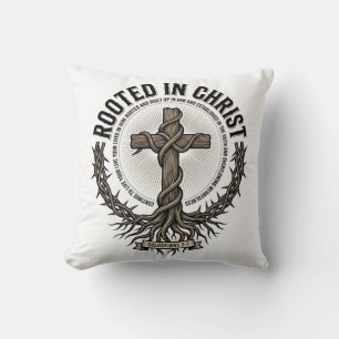 Rooted in Christ Cross Vintage Engraving Christian Cushion