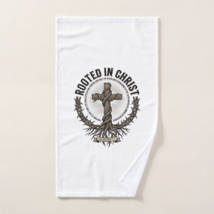 Rooted in Christ Cross Vintage Engraving Christian Hand Towel