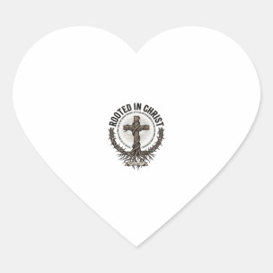 Rooted in Christ Cross Vintage Engraving Christian Heart Sticker
