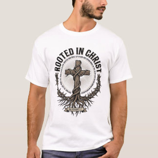 Rooted in Christ Cross Vintage Engraving Christian T-Shirt