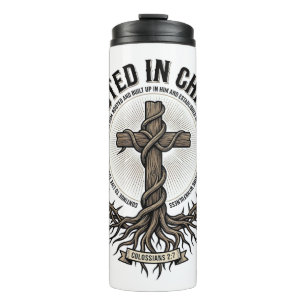 Rooted in Christ Cross Vintage Engraving Christian Thermal Tumbler