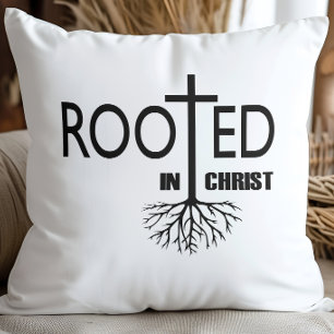 Rooted In Christ Elegant Cross Black White Faith Cushion