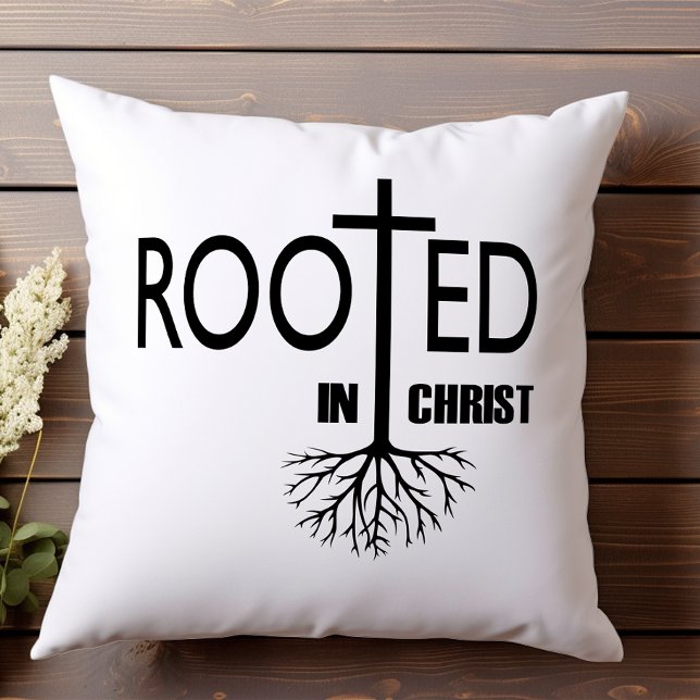 Rooted In Christ Elegant Cross Black White Faith Cushion (Creator Uploaded)